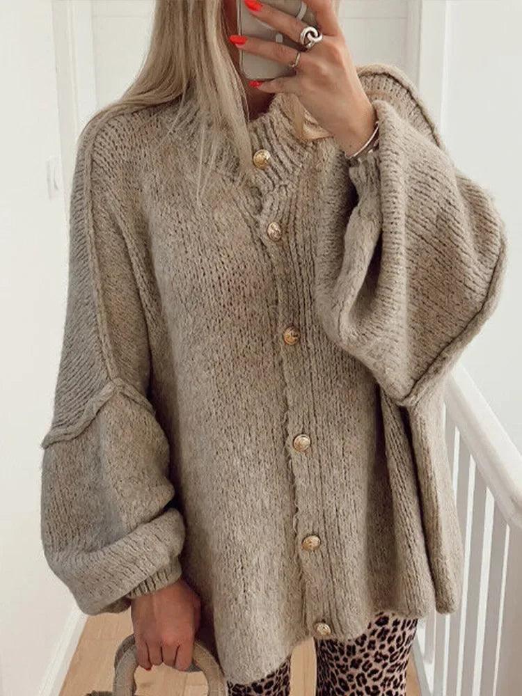 Button Cardigan Round Neck Lantern Long Sleeves Knit Outwear 2_1c564625-e992-4573-9202-839259629ffd STYLEINGER