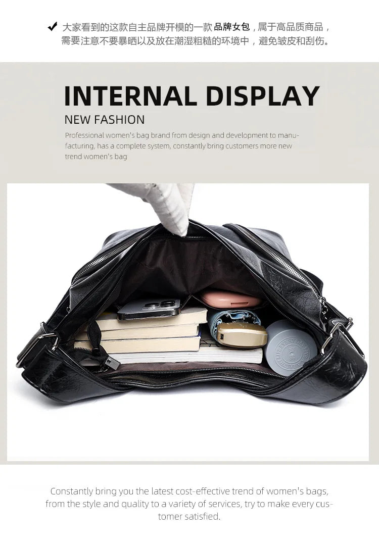 Women's Casual Tote Handbags Pu Leather Zipper Outer Pockets Backpack Crossbody