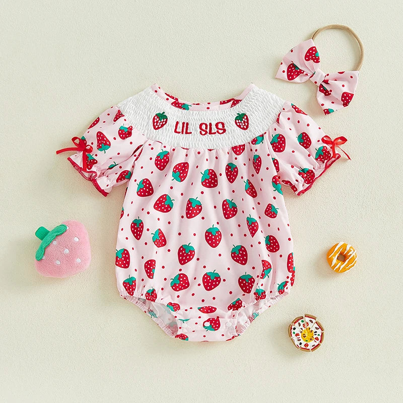 0-18M Newborn Baby Girl Summer Romper Strawberry/Donut Print Short Sleeve Jumpsuit