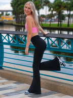 Women's High Waist Flared Pants Elastic Waist Slim Long Leggings Stretch S-2XL
