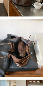 Drawstring Pleated PU Leather Shoulder Bags Women's Large  Casual Daily Handbag