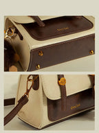 Fashionable Small Square Handbag Women's Two-Tone Brown Mini Flap Crossbody Bag