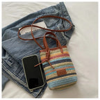 Straw Woven Mini Crossbody Bag Colrorful Striped Boho Casual Beach Zip Purse