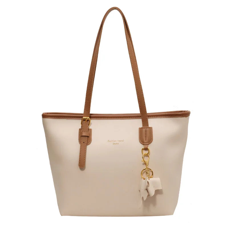 Women's Casual Shoulder Bag Large Zipper Pu Leather Contrast Tote Handbags