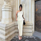 Bodycon Midi Dress One-Shoulder Ruched Side Slit Slimming Party Dresses