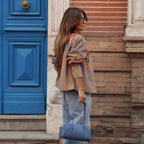 Women's Jacket Vintage Striped Open-Stitch O-Neck Full-Sleeve Cropped Button-Trim Casual Coat