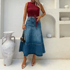 Fashion Denim Skirt Women's Vintage Jean Maxi Skirts High-Waisted Denim Skirt