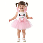 Baby Girl Easter Bunny Tutu Romper Cute 3D Rabbit Ear Infants Bodysuit + Fluffy Tulle Skirt One-Piece Newborns