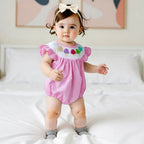 Baby Girls Rompers Ice Cream Embroidery Plaid Stripe Round Neck Fly Sleeve 0-18M