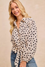 BiBi Womens Crop Shirt Polka Dot Print Tie Hem Detail Long Sleeve Top 2a0586f57472484d9873a4e1f557830b-Max-Origin Trendsi
