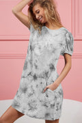 BiBi Mini Dress Tie Dye Light Gray Puff Short Sleeve With Side Pockets LT GREY 2a0df70c-7671-415c-b915-eb6aa7d09ec2-Max-Origin Trendsi