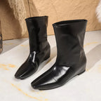 Women's Boots Pu Leather Point Toe Mid Heels Shoes Black 2a33d168ac804f3cb0b1db96d9ce2ffe-Max-Origin Trendsi