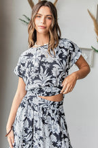 Mittoshop Top and Skirt Set Tropical Print Black Ruffled Maxi Floral 2a433d94a5c447449886e5bef034da12-Max-Origin Trendsi