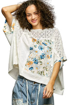 POL Floral Blouse Ivory Patchwork Lace Accent Short Sleeve Top 2a592d88-ff70-495f-ae34-611bd908d465-Max-Origin Trendsi