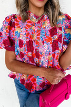 Floral Women's Blouse Pleated Colorful Red Buttoned Puff Short Sleeve 2a5a7c18-a5df-4e8b-9fe7-ed276140a902-Max-Origin Trendsi