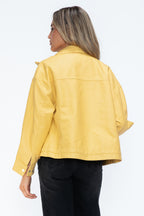 How Dare U Women PU Leather Jacket Drawstring Hem Zip Up Jacket Yellow 2a615b54-c2a5-442a-98ad-038bcc586708-Max Trendsi