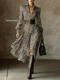 Printed Long Sleeve Midi Dress with Ruffled Detail