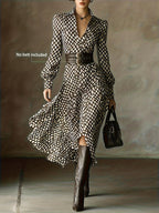 Printed Long Sleeve Midi Dress with Ruffled Detail