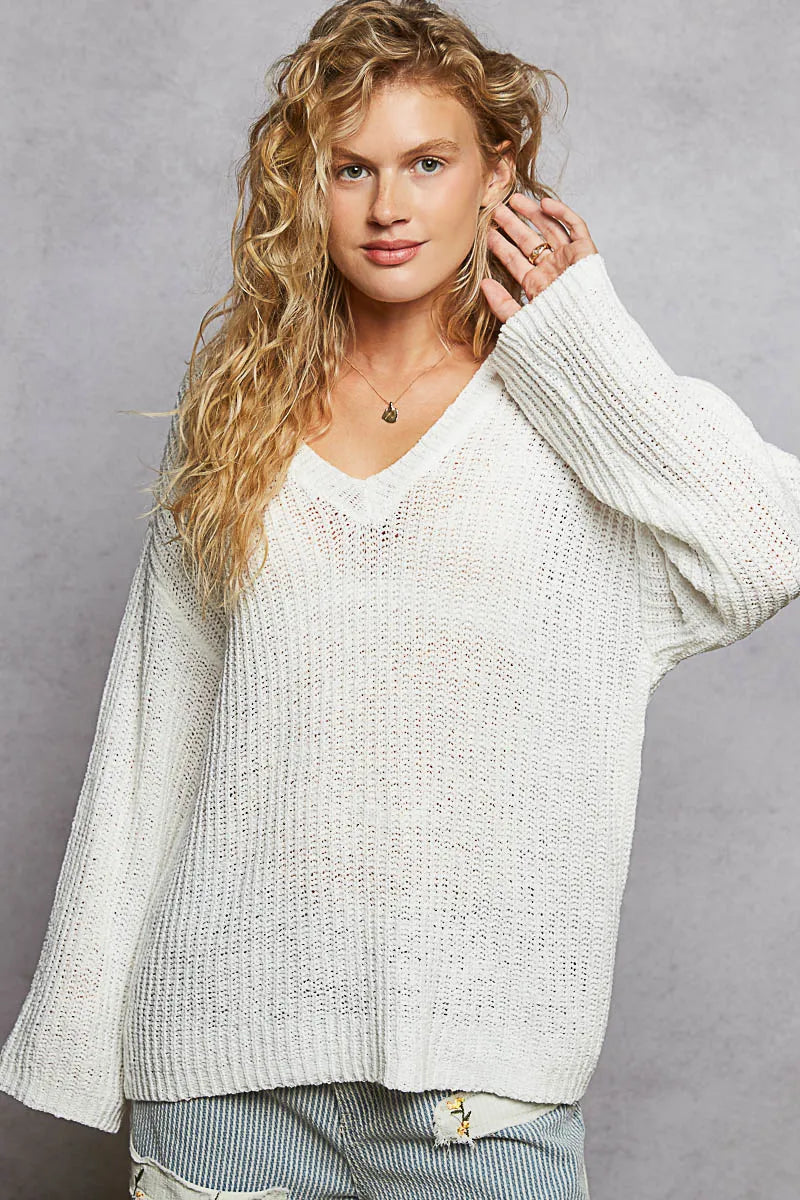 POL Oversized Knit Top Ivory V-Neck Long Sleeve Blouse Ivory 2a66b9ae-cc5c-4c28-8d14-48a9993907fa-Max-Origin Trendsi