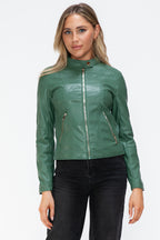 Snobbish Faux Leather Women Jacket Zip Hooded Pocketed Green Basic 2a681558-9b39-4d80-90ee-e79b4e67ac86-Max_664e003f-2490-4da0-a591-1fdaccd63432 Trendsi