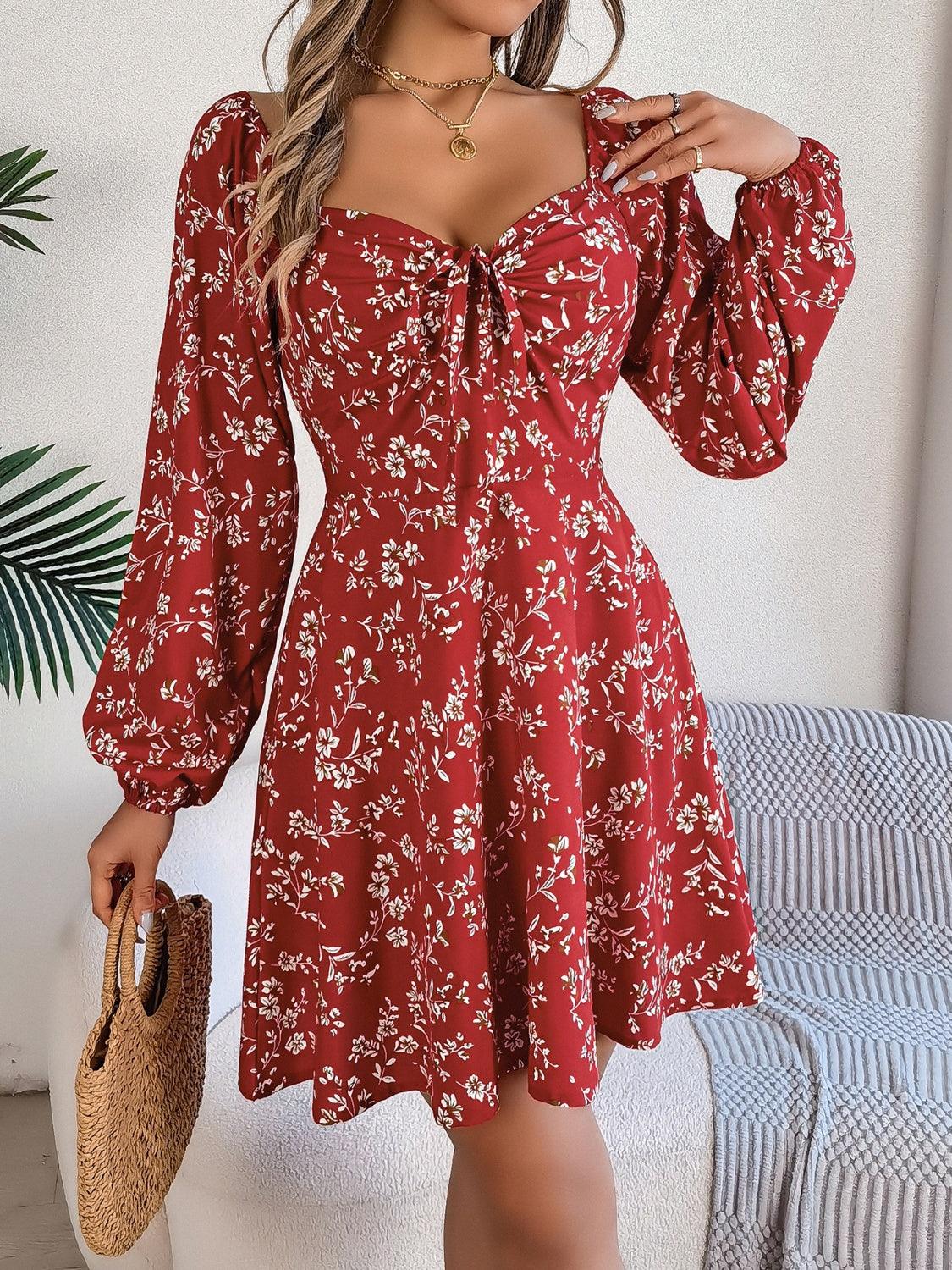 Mini Dress Floral Printed Sweetheart Neck Balloon Sleeve 2a70d59d-e412-4a39-93d9-ced70b473e47-Max Trendsi