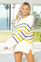 BiBi Women Sweater Ivory Multi Stripe Mardi Gras Ribbed Hem Knit Top 2a70ffc02939423892736b81a9b6254c-Max-Origin Trendsi