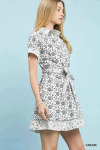 Umgee Mini Shirt Dress Cream Border Print Cotton Belted Short Sleeve 2a8992a2-b356-400d-8015-8d573e768ead-Max-Origin Trendsi