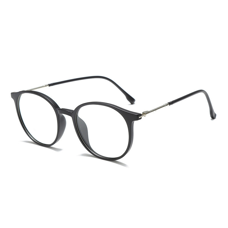 Classic Round Frame Glasses with Acetate Frame and Polycarbonate Lenses, Metal Temples, One Size (5.7 inches Width)