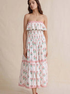 Midi Dress White Floral Strapless Ruffle Off Shoulder 2aa30f91-1e53-48d1-8bcc-6766f8c177ef-Max-Origin Trendsi