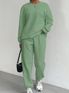 Women’s Set Sweatshirt Textured Diamond Long Sleeve Top And Pants 2 Pcs 2aae1a4e-d502-4720-9c72-3e85dcef9c24-Max Trendsi