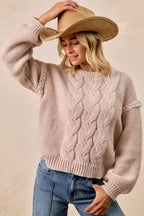 BiBi Sweater Cable Knit Womens Mocha Pullover with Shoulder Braid Detail 2ab4bf4a8e3743839f7ab023ac362ff5-Max-Origin Trendsi