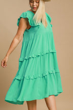 Umgee Midi Dress Ruffle Layered Emerald Tiered V neck Short Sleeve 2ab7a43a-4b0a-4ef2-950a-81741235130d-Max Trendsi