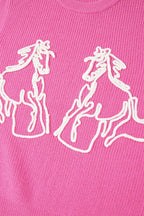 Women's Sweater Fuchsia Pink Western Horse Embroidered Round Neck Sleeveless Top 2ac05241-1a17-490f-b482-b8b6b9fb200c-Max Trendsi