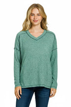 Zenana Womens Blouse Green Soft Melange Hacci Exposed Seam Hi-low Tee 2ad6bbdd-110b-47d3-829c-c68d779816fe-Max-Origin Trendsi