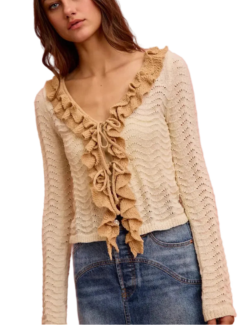 SO ME Pointelle Texture Lightweight Sweater Cardigan