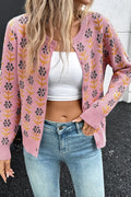 Women's Knit Cardigan Floral Button-Up Long Sleeve Knitwear Dusty Pink 2b01c10a-7979-4ae8-bd00-af38985b8ffa-Max-Origin Trendsi
