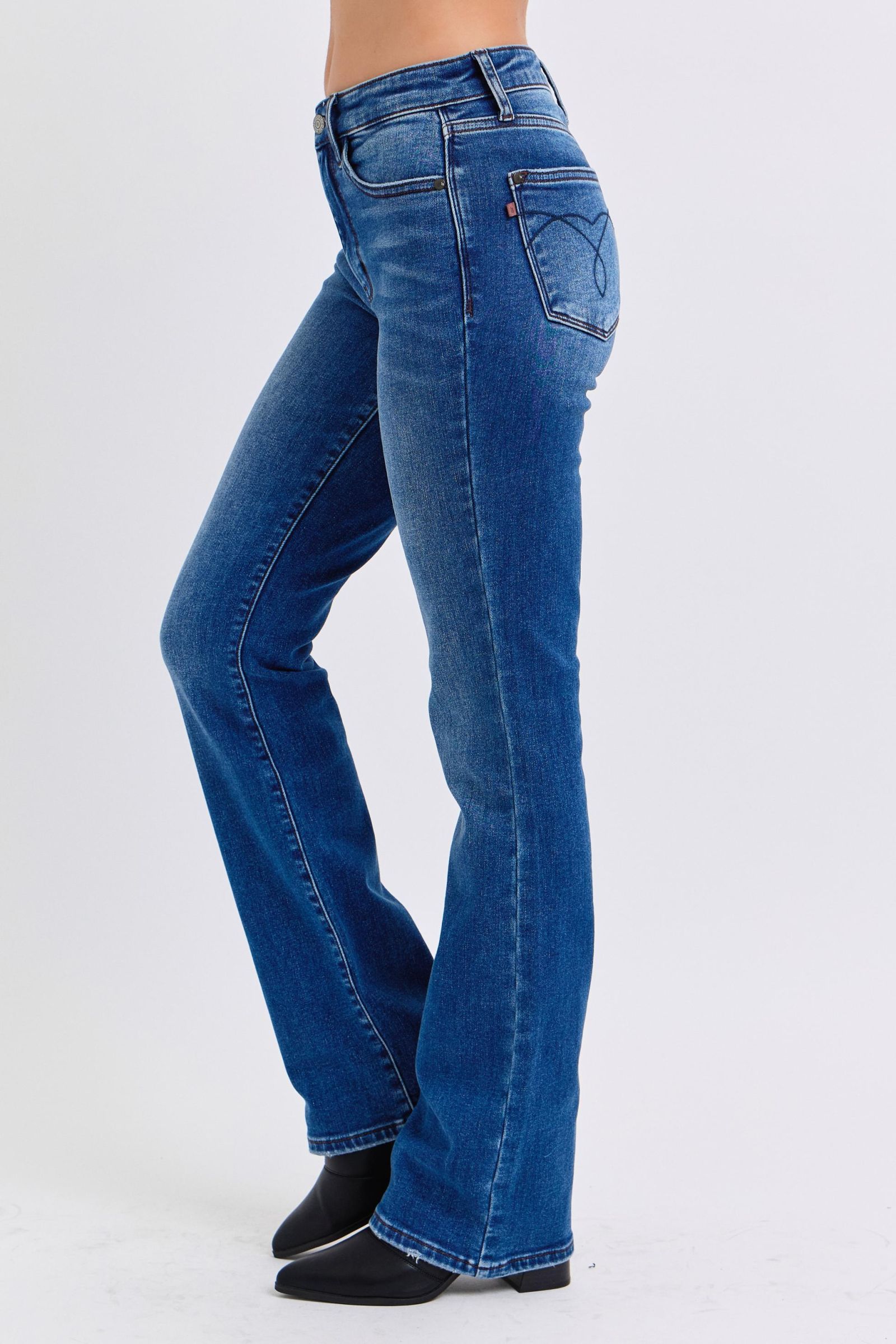 Judy Blue USA Women Bootcut Jeans Run Mid-Rise Denim with Thermal Lining