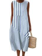 Full-Length Sleeveless Casual Midi Dress with Round Neck in Plus Sizes