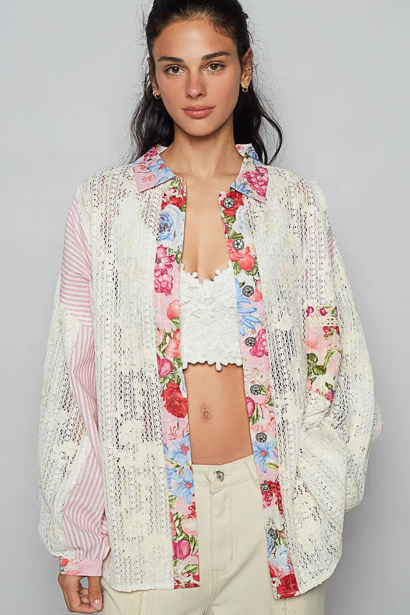 POL Shirt Blush Pink Lace Long Sleeve with Floral and Striped Pattern Top Blush Pink 2b6b0ac1-3eec-46b3-8f73-9d9a00c0632e-Max-Origin Trendsi