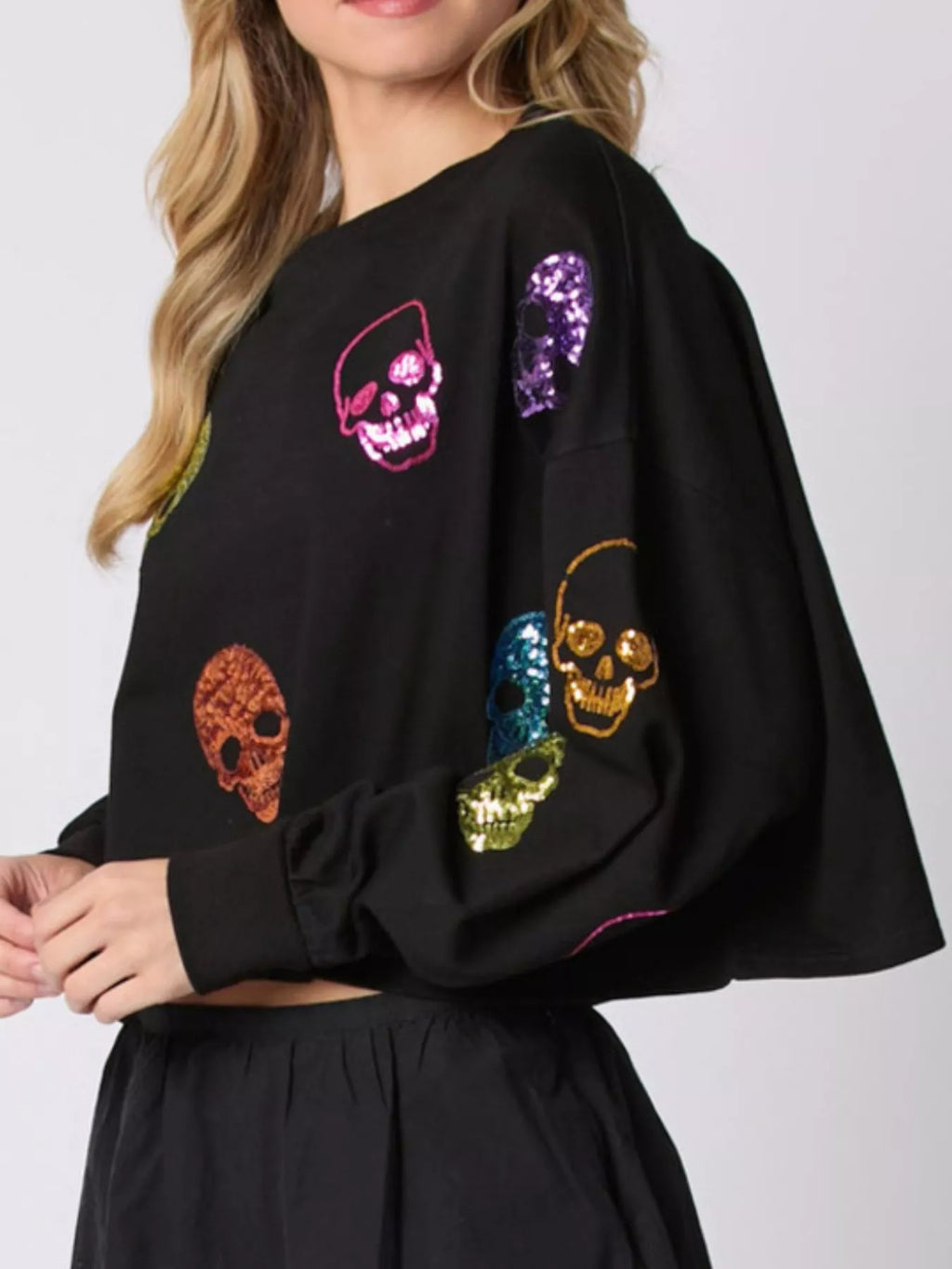Women's Sweatshirt Sequin Skull Long Sleeve Pullover 2b6d8596-44a0-4724-bb93-f544a4f7577b-Max-Origin Trendsi