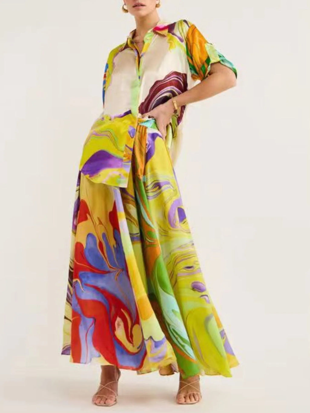 Women's Outfit Set Button Up Shirt and Maxi Skirt Set Multicolor Printed 2Pcs 2b813333-26be-4d20-b562-55c8403d0b1e-Max-Origin Trendsi