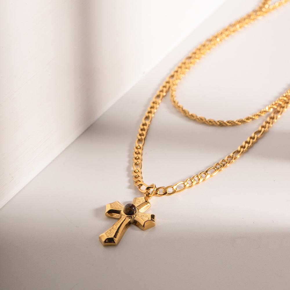 Cross Necklace 18K Gold-Plated Double Layered Jewelry 2b96e24a-de8c-4534-9e2c-aa1f27849f8b-Max Trendsi