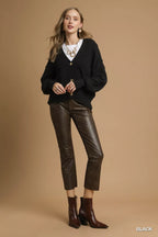 Umgee Womens Knit Cardigan Black Button-Front V-Neck Oversized 2b9f5d71-fa25-470a-a424-18ad0679ecfa-Max-Origin Trendsi