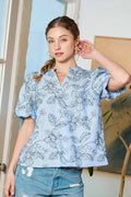 Umgee Blouse Floral Pastel Blue Print Puff Short Sleeve Casual Top Pastel Blue 2baf288a-9091-4078-b066-827c54e8e818-Max-Origin Trendsi