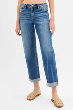 RISEN Women's Boyfriend Jeans Mid Rise Roll Up Cuff Dark Washed Denim 2bb0d5756f904acfa04c3ace27a0d8f3-Max-Origin Trendsi