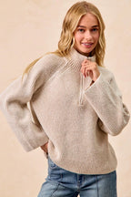 BiBi Womens Knit Top Taupe Two Tone Rib Texured with Zip Up Collared Sweater 2bb2327d9d394530a26b3a2a0d5ad71d-Max-Origin Trendsi