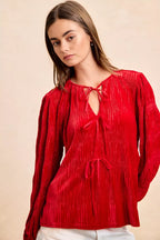 BiBi Christmas Theme Velvet Bow Tied Top With Neck Drop 2bb67e4fda65451ab70c7150aef7877d-Max-Origin Trendsi