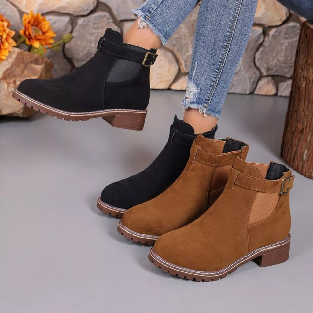 Women's Ankle Boots Round Toe Block Mid Heels Shoes 2bc233c331b844e2b210f628ff8e56d5-Max-Origin Trendsi