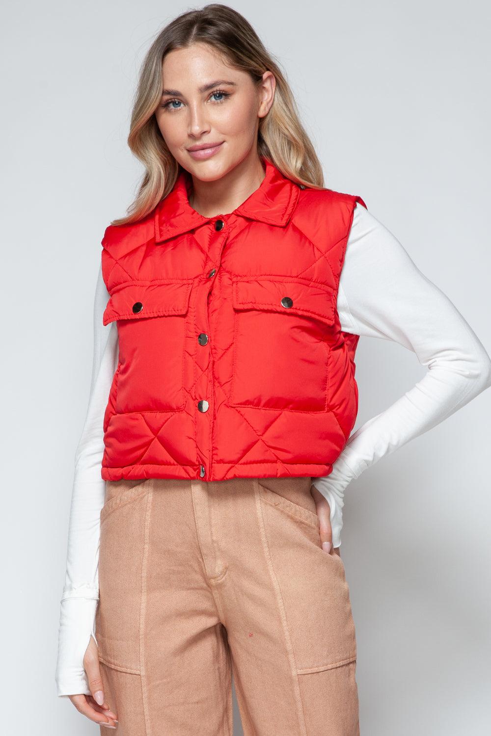 Crop Vest Snobbish Snap Down Quilted Sleeveless Waistcoat 2bc3d52e-a44b-4602-b5e8-e227bdd11560-Max Trendsi