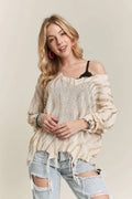 ADORA Knit Top Distressed Zebra Ivory Gold Raw Hem Fringe Long Sleeve IVORY LT GOLD 2bcb80c6981b453ebeca20d0c11b4112-Max-Origin Trendsi